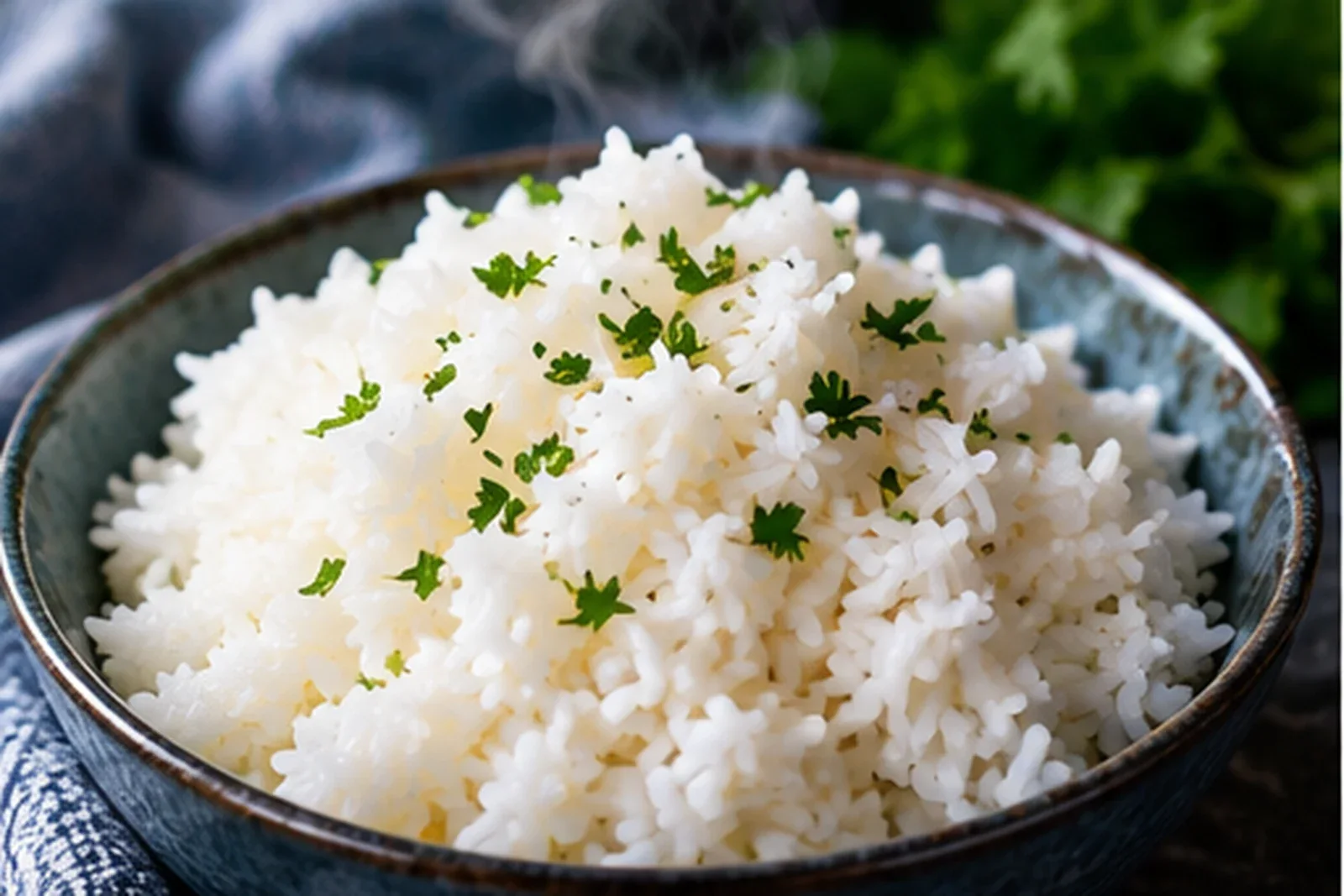Bowl of fluffy long-grain white rice with separate tender grains