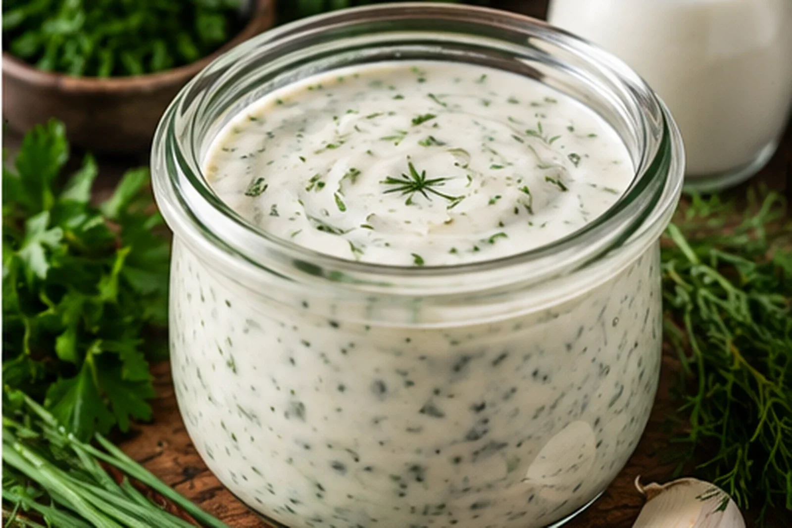 Creamy herb-flecked ranch dressing with fresh chives, dill and parsley