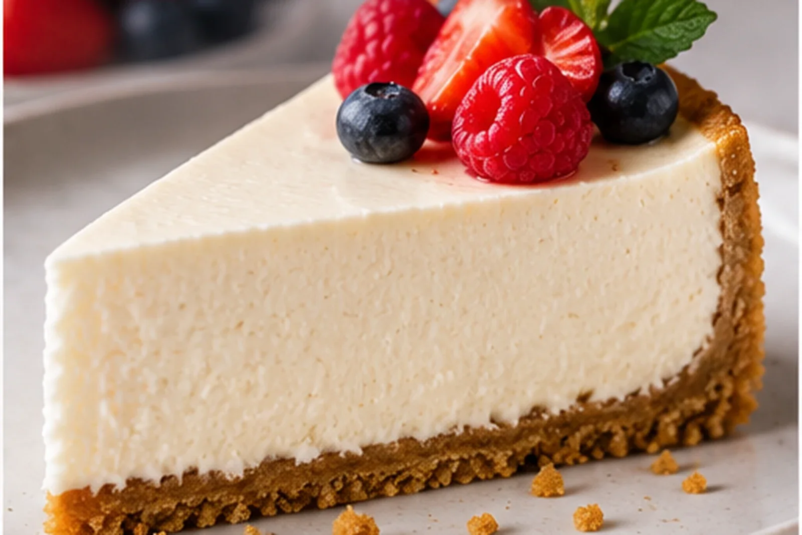Creamy no-bake cheesecake with a graham crust and fresh mixed berries