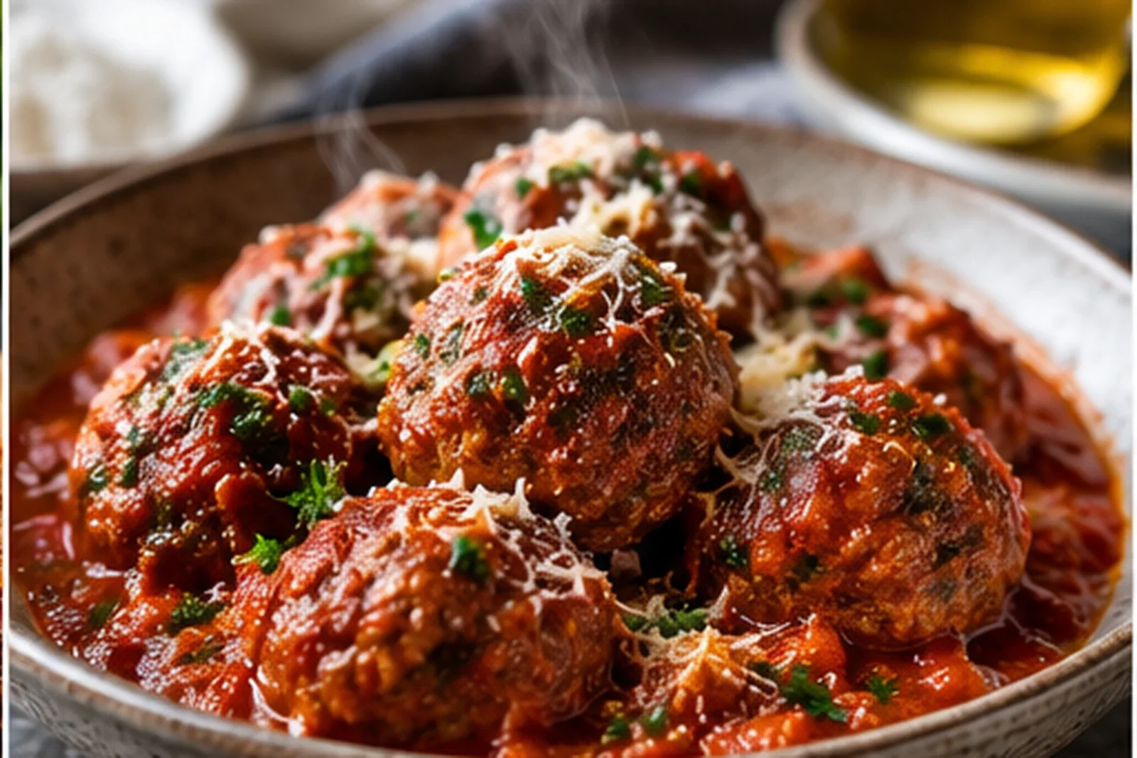 Tender slow-cooker meatballs in rich tomato sauce with herbs