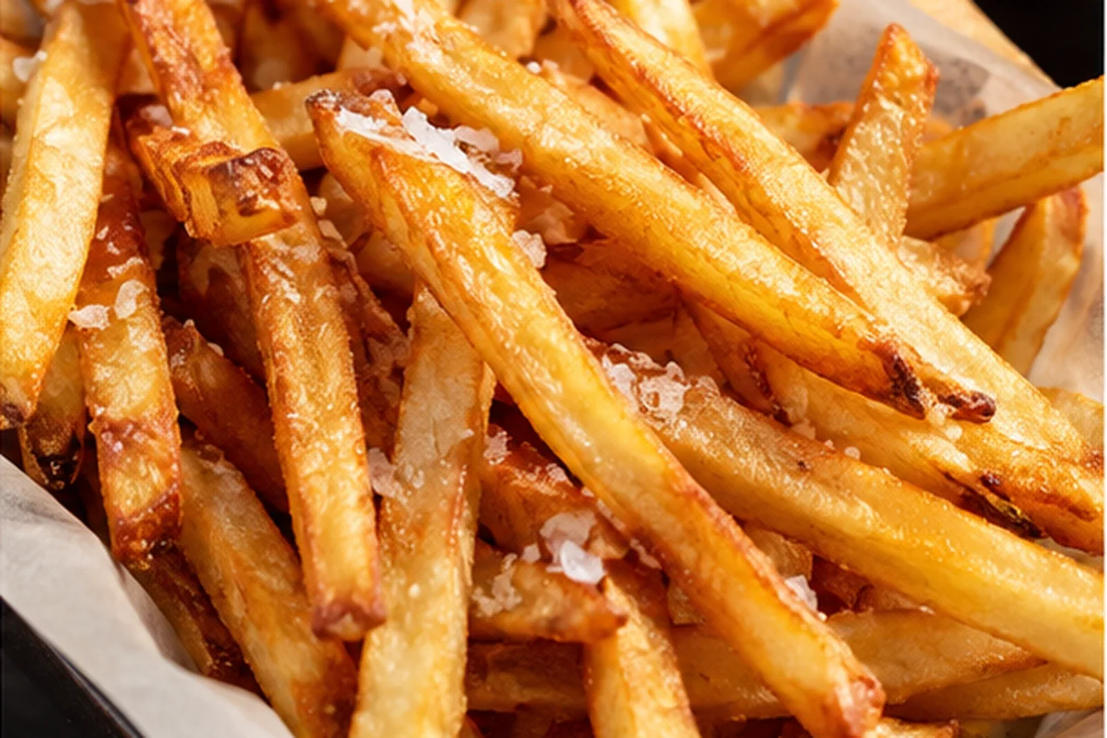 Thin crispy homemade French fries with golden crusts